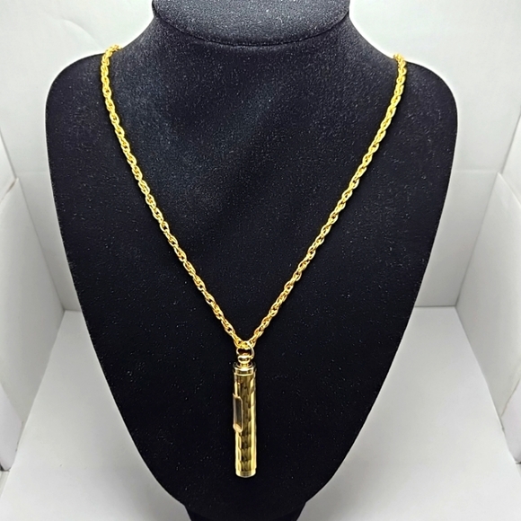 Womens Vintage Digital Gold Tone Pendant Watch Necklace Cylinder New Battery - Picture 1 of 10